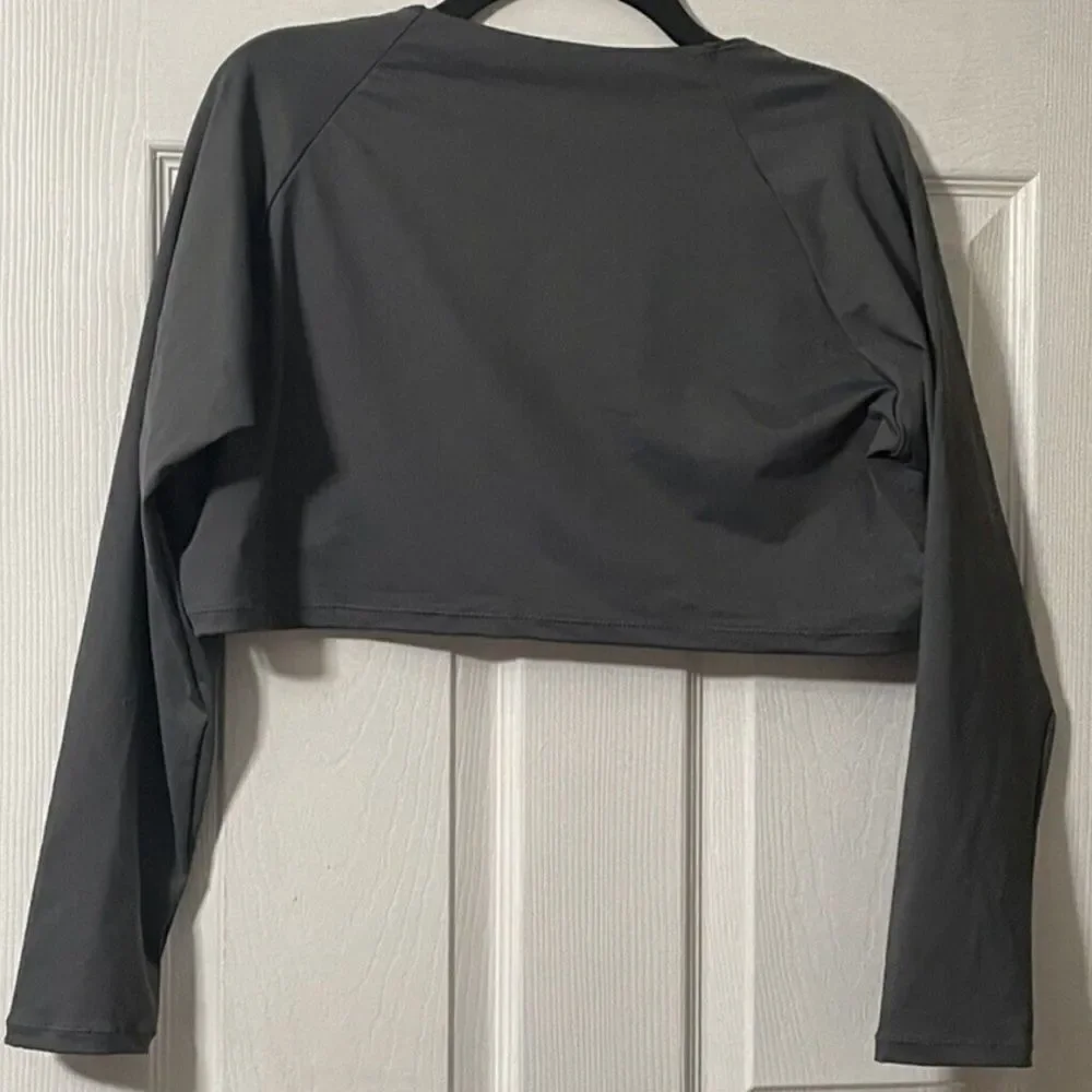 NWT SKIMS Swim Long Sleeved Underwire Top In Gun Metal Gray Swim Two Piece Top